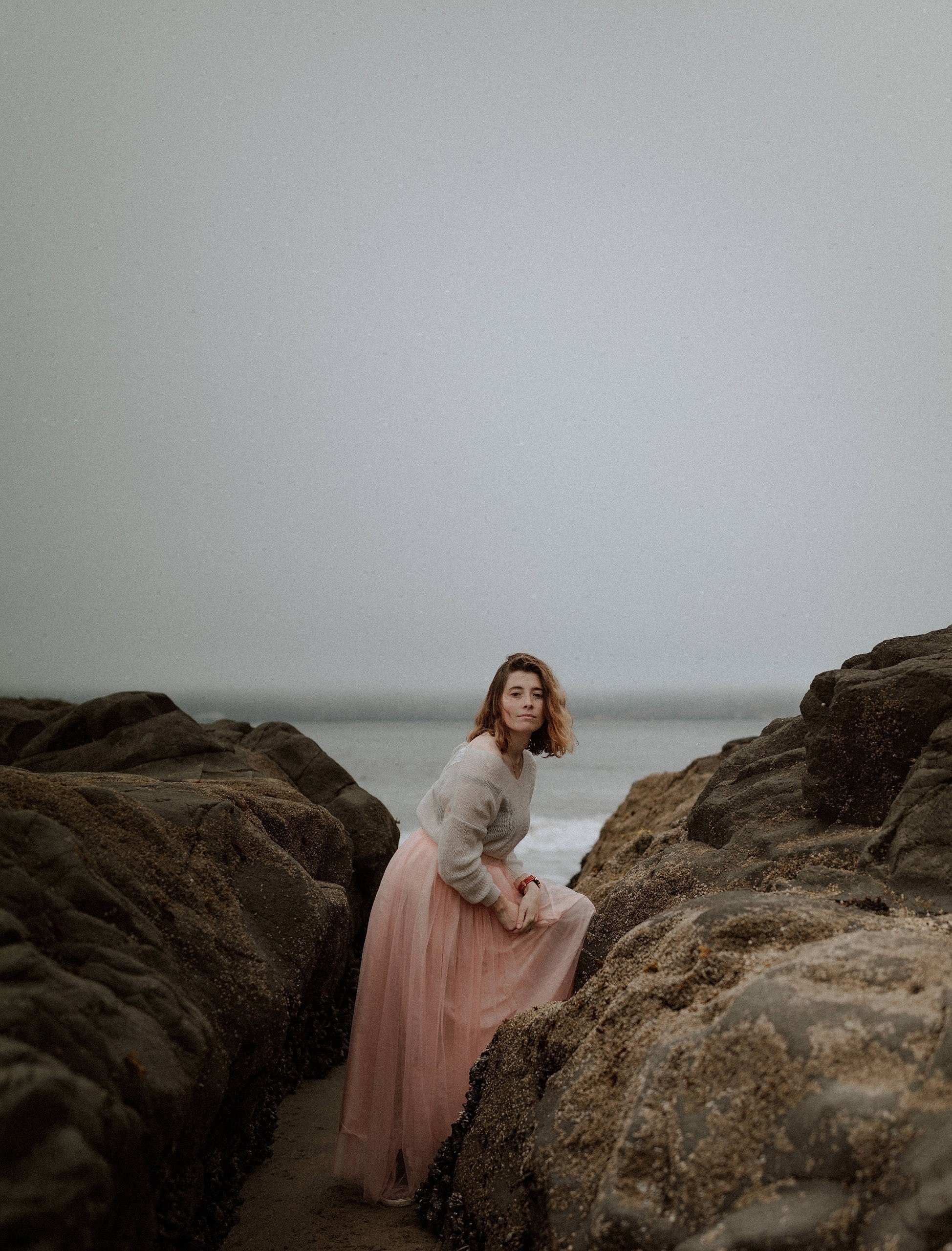 Early foggy morning at Baker Beach San Francisco moody bridal portraits by Las vegas elopement photographer
