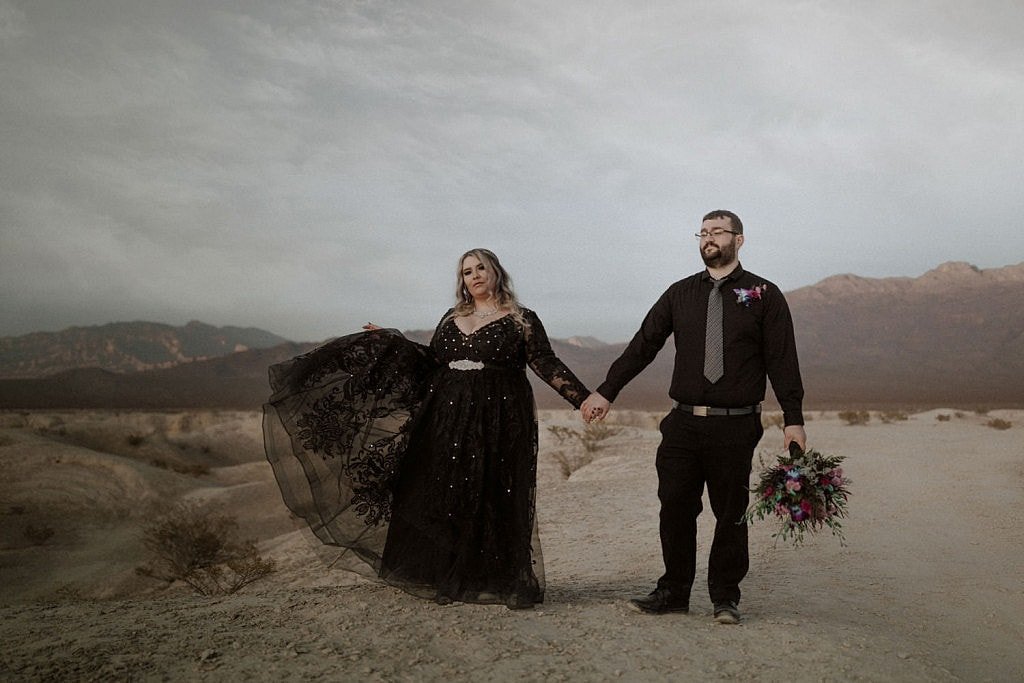 Las Vegas elopement at the Fossil Grounds black wedding dress 
