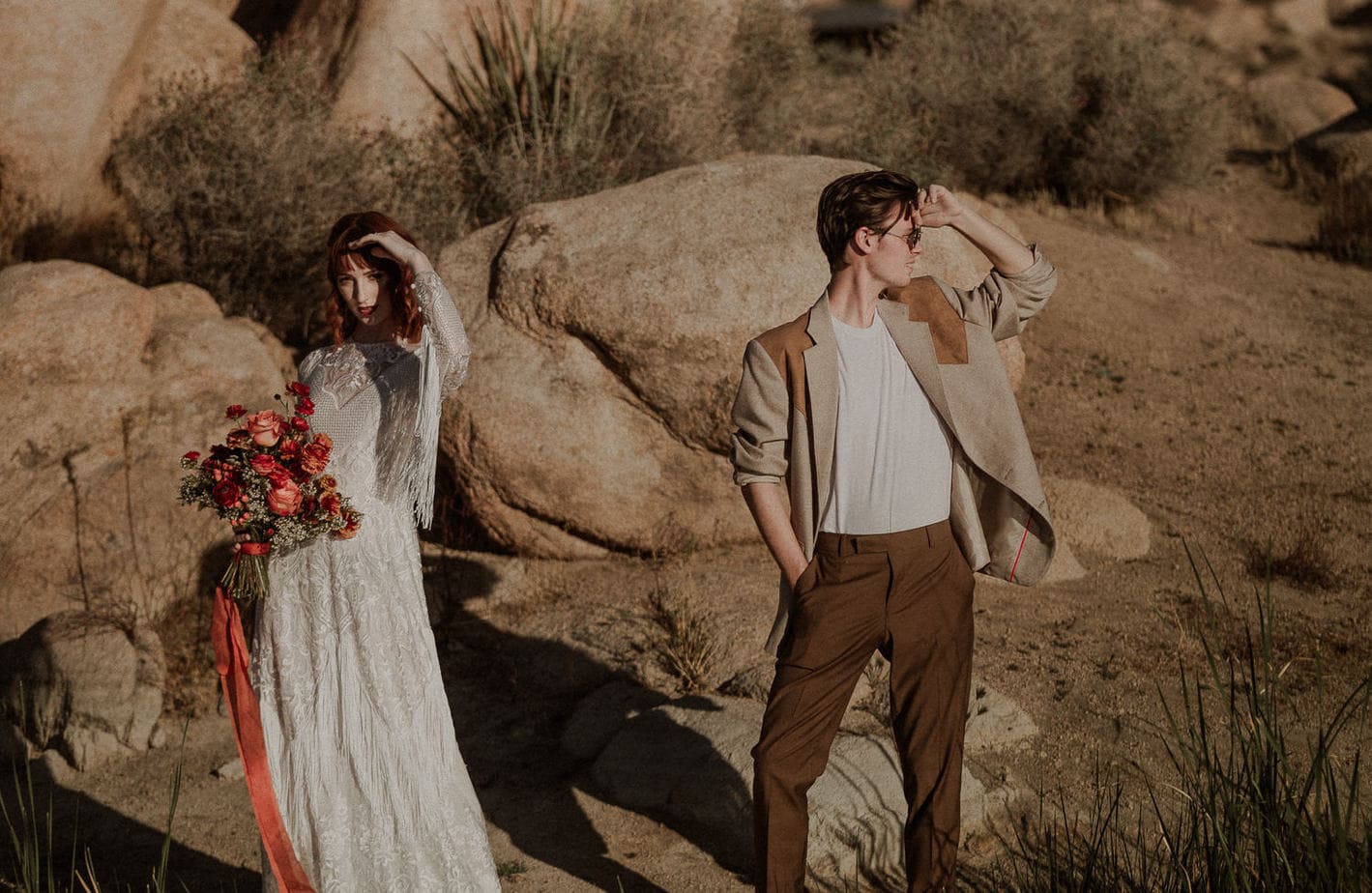 Boho Oregon elopement with fringe bridal dress in the PNW desert.