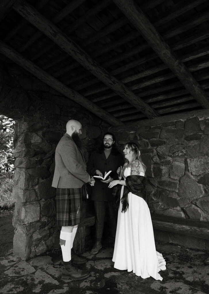 elopement ceremony at Cape Perpetua's stone shelter