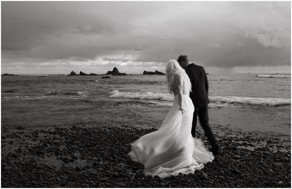 black and white ruby beach couple  shot in Washington state