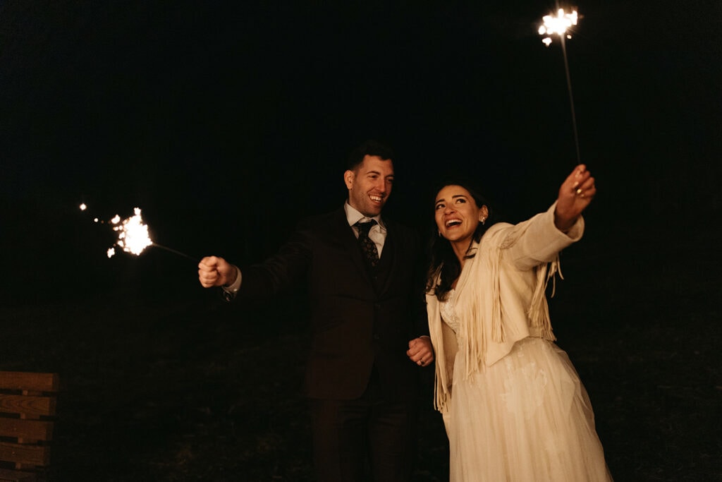 The couple wrapping up their celebration with a sparkler exit, adding a magical touch to their special day.