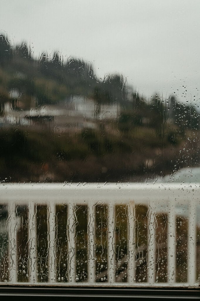 rain falling down the window
