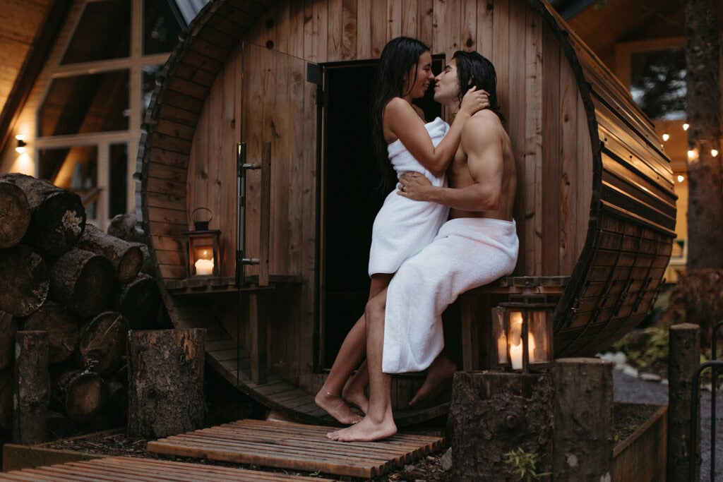 Couples sauna photoshoot