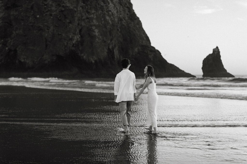 Cannon Beach elopement photos with Haystack Rock in the background