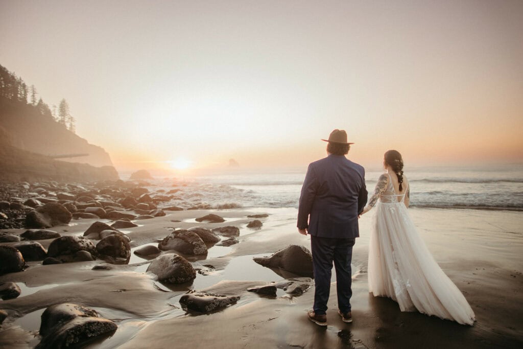 sunset beach wedding portraits